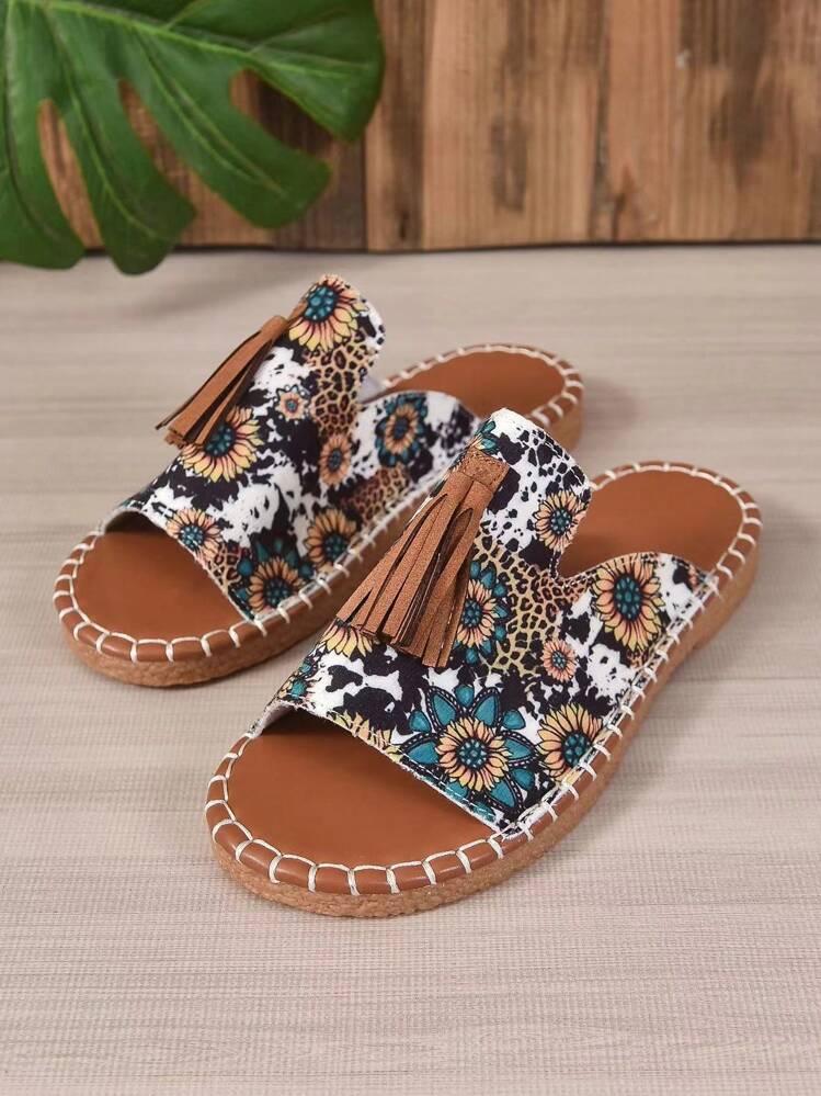 女款流蘇裝飾平底涼鞋,適合海灘和水中穿著,防滑且時尚 - 彩色 - 查看 7