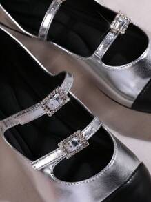 SHUZIA 女士色塊鑲鑽平底鞋 - 銀色 - 查看 5