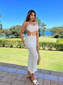 SHEIN SXY 女士假日細肩帶連衣裙，夏季波西米亞白色派對裙配開背設計 - 白色 - 查看 4