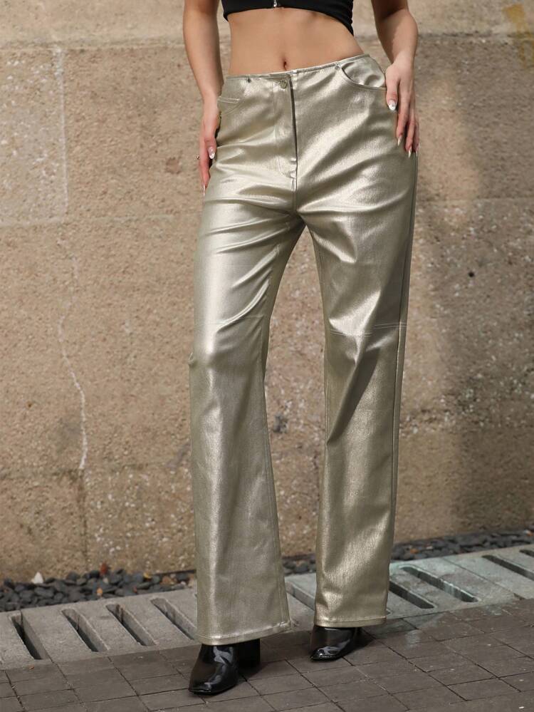 Women's Metallic Straight Leg Pants Fall Cloth For Women