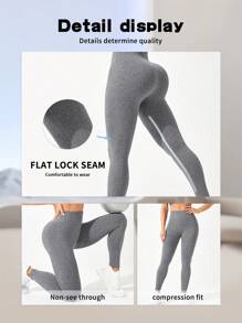 Gameset SHEIN Sport Solid Color Women'S Sports Leggings Yoga Pants - Grey - View 4