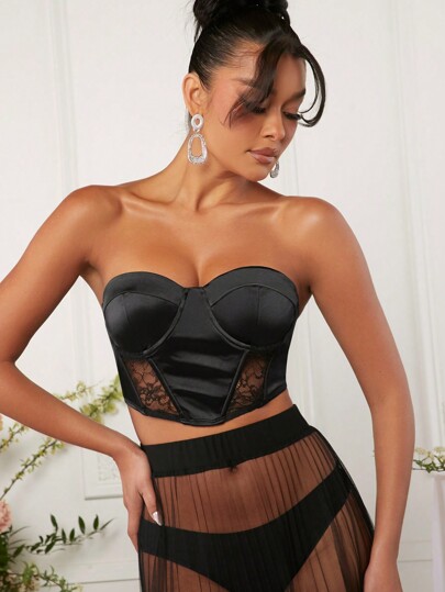 Hauture Lace Panel Bustier Crop Top