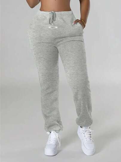 SHEIN Pantalones Deportivos Con Cintura Elástica Y Detalle De Cambray Para Mujer