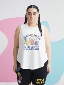 Mr Men Little Miss X SHEIN Plus Cartoon en letter grafisch Gebogen zoom Tank tops