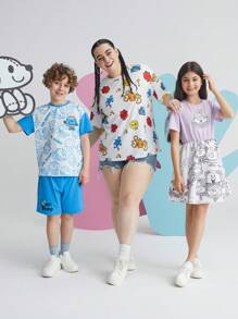 Mr Men Little Miss X SHEIN 大碼卡通圖形下垂肩t卹 - 白色 - 查看 4