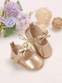 0-1 Years Old Infant Cute Bow Decor Flat Shoes - Gold - View 3