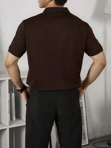 Manfinity Homme Men's Solid Color Short Sleeve Polo Shirt - Chocolate Brown - View 2