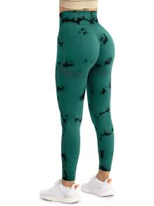 Easithlete Leggings De Yoga Sin Costuras Con Teñido Anudado Y Bolsillos - verde menta - Ver 4