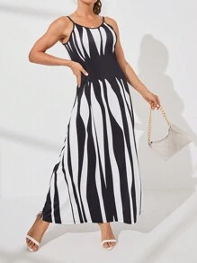 SHEIN LUNE Printed Maxi Cami Dress - Black and White - View 5