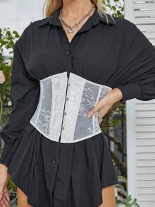 Zabytkowy Sznurówka Widzieć przez Hak i oko Przód Koronkowy tył Pod biustem Trener talii Gorset modelujący Topy Bez bluzki - Biały - Zobacz 1