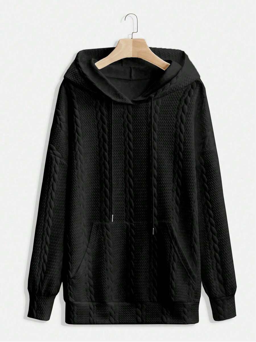 SHEIN LUNE Plus Size Solid Color Drawstring Sweatshirt - Black - View 1