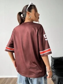SHEIN EZwear Camiseta De Mujer De Ajuste Holgado Con Diseño De Impresión Digital