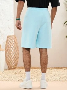 Manfinity VCAY 男士節日服裝春夏夏威夷音樂節度假活動針織休閒椰子印花藍色彈性腰短褲 - 藍色 - 查看 2