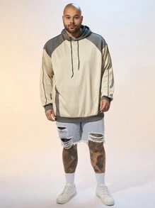 Mainfolk Sudadera casual con cordón y bloques de color en parches para hombres de talla grande, para otoño e invierno - Multicolor - Ver 3