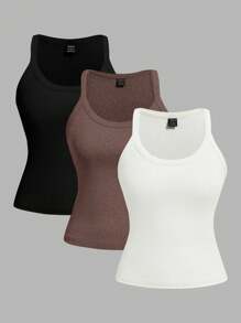 SHEIN EZwear 3 piezas Tops de tirantes simples y versátiles para mujeres, verano