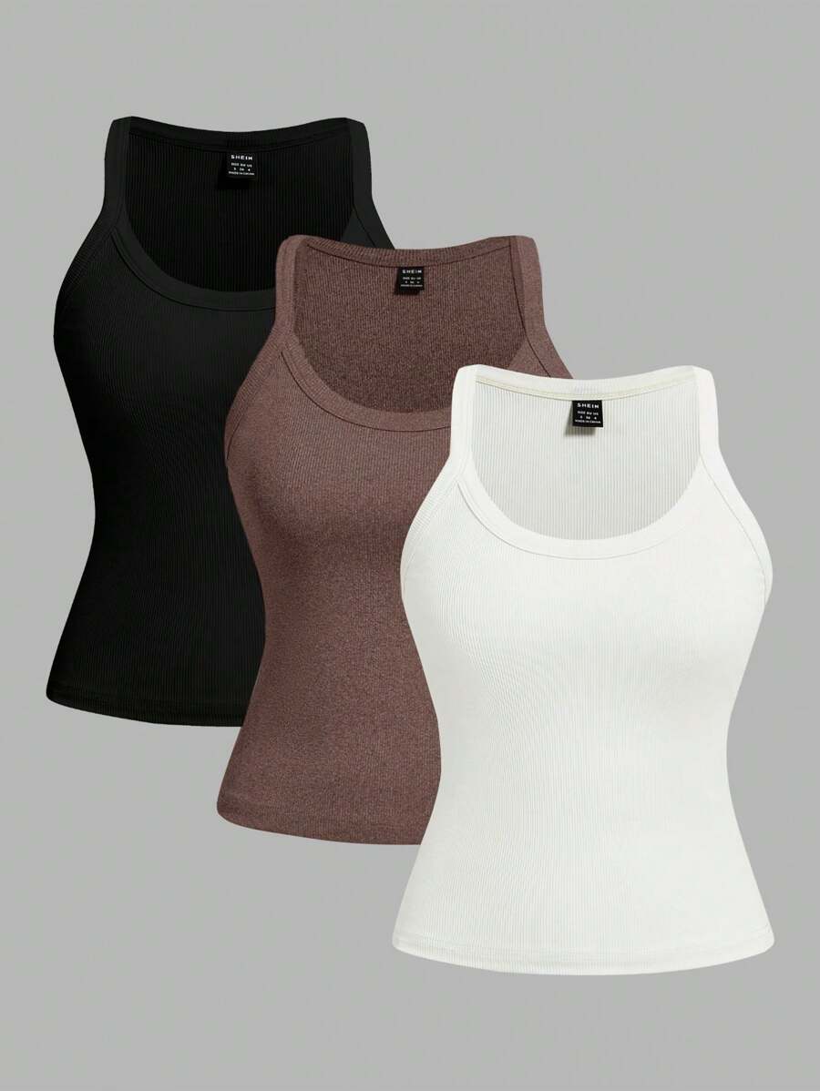 SHEIN EZwear 3 piezas Tops de tirantes simples y versátiles para mujeres, verano