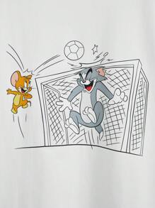 TOM & JERRY X SHEIN Tween Boy Cartoon Graphic Tee - White - View 4