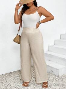 SHEIN Frenchy 大尺碼實色紋理彈性腰直筒褲