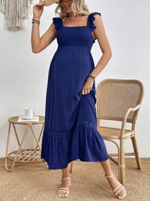 SHEIN 孕妇方领盖袖连衣裙 - 藏蓝色 - 查看 3