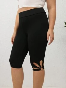 SHEIN LUNE 大尺碼實色中空褲襪 - 黑色 - 查看 3