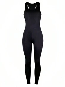 INAWLY 女士緊身無袖連身褲 - 黑色 - 查看 8