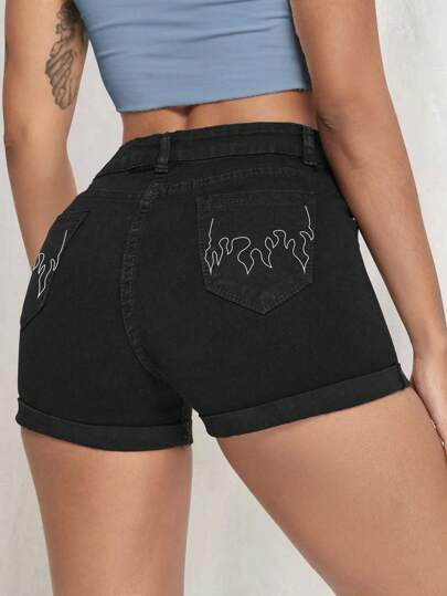 Women's Basic Printed Button Front High Waist Shorts