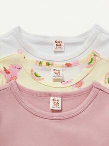 Cozy Pixies 3pcs Baby Girl Cartoon Animal Pattern Round Neck Straight Shoulder Tops Set - White - View 12