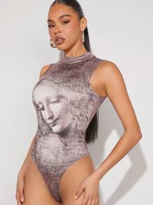 Hauture Body Con Cuello Alto Y Gráfico De Cara - Multicolor - Ver 1