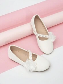 Girl's Pearl & Flower Decor Flat Shoes