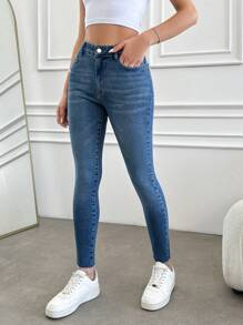 EURMUSE Cat Whisker Washed Slim Fit Jeans With Slanted Pockets - Medium Wash - View 1