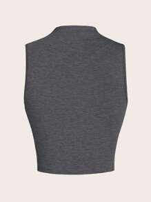 SHEIN EZwear 女式立領無袖背心上衣，適合夏季穿著，帶有褶皺，修身設計 - 深灰色 - 查看 2