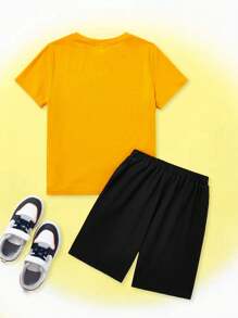 Gudetama X SHEIN Tween Boy Cartoon Graphic Tee And Shorts Set - White - View 8