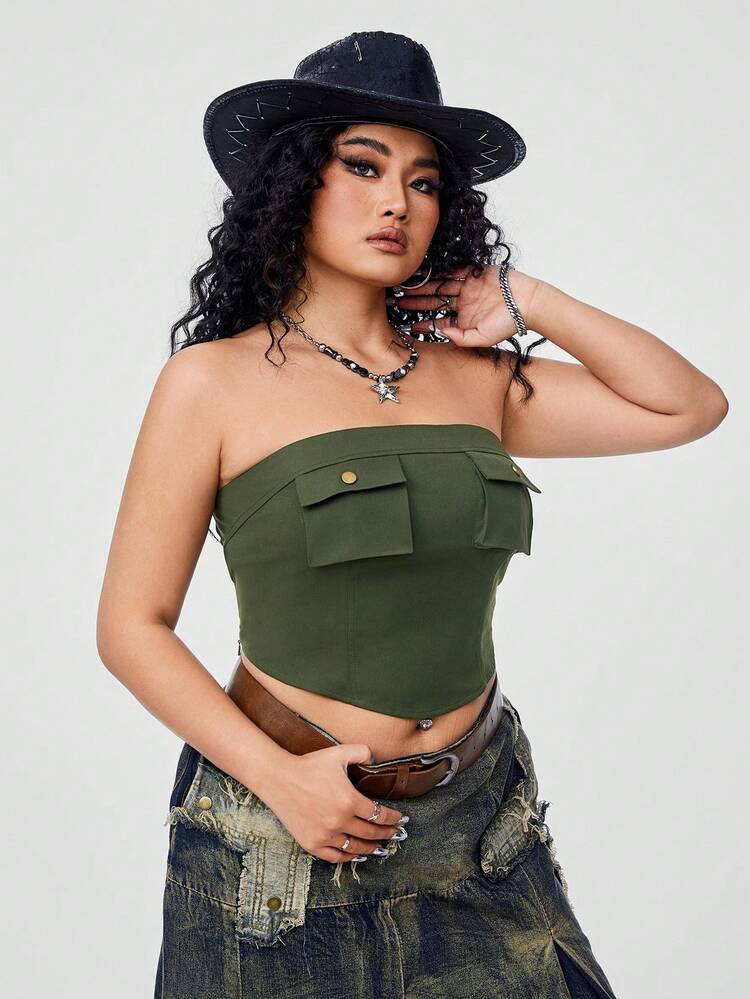 Plus Size Music Festival Cropped Casual Workwear Women's Tube Top