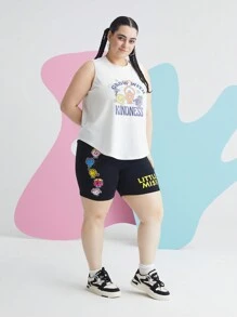 Mr Men Little Miss X SHEIN Plus Cartoon en letter grafisch Gebogen zoom Tank tops