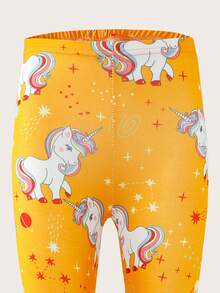 Young Girls' Yellow Simple Style Unicorn Print Long Leggings - Yellow - View 6
