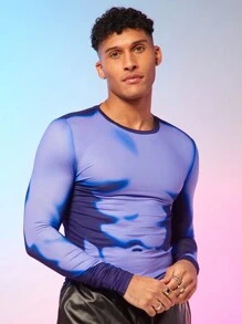 FeverCity 男士對比色身體印花修身t恤 - 藍色 - 查看 6