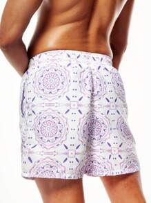 Surfspeed Men's Full-Print Drawstring Waist Beach Shorts - Mauve Purple - View 2