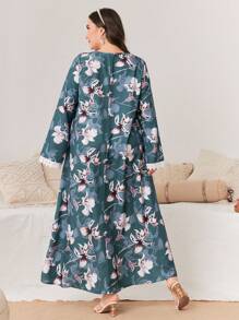 Al Najma 大尺碼花卉印花拼布和蕾絲阿拉伯服裝 - 彩色 - 查看 2