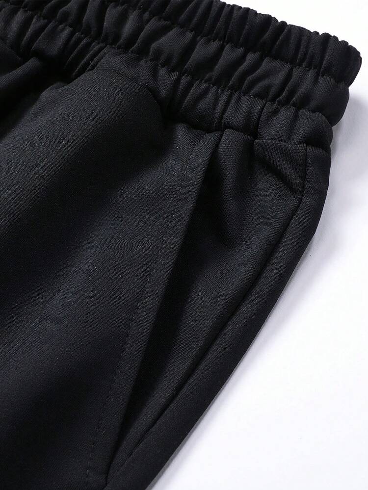 男士休闲运动舒适时尚简约字母印花抽绳腰运动裤 - 黑色 - 查看 3