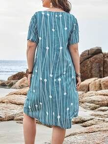 EMERY ROSE Kích thước lớn Của phụ nữ Chấm bi , Sợi dây & Họa tiết Hình học Cổ áo có khía Đầm Với Tròn Cho mùa hè - Nhiều màu - Xem 2