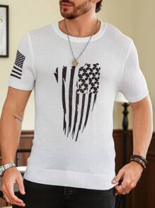 Manfinity LEGND Men's American Flag Pattern Short Sleeve Knit Top