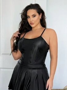 SHEIN SXY Plus Size Bodycon Corset Cami Bodysuit - Black - View 4