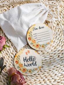 2pcs/Set Newborn Baby Birth Announcement & Milestone Wooden Cards - Multicolor - View 6