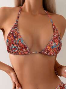 SHEIN Swim Bộ bikini dây buộc cổ in họa tiết Paisley đi biển mùa hè dành cho nữ - Nhiều màu - Xem 3