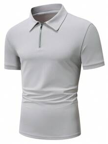 Manfinity Hypemode 男士短袖半拉鍊 Polo 衫 - 灰色 - 查看 5