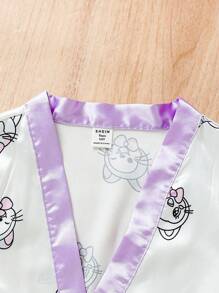Teen Girl's Simple Fashion Cartoon Printed Cami Nightdress With Short Sleeve Robe Set For Home Wear - Multicolor - View 4