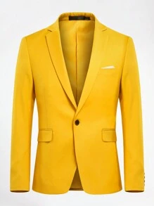 CLOUDSTYLE Nam Ve áo có khía Ngực đơn Áo vest áo - Màu vàng - Xem 1