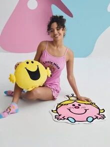 Mr Men Little Miss X SHEIN 1pc Cartoon Princess Design Pink Rug - Yellow - View 5