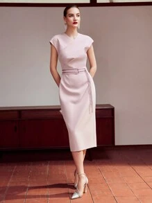 MOTF PREMIUM RUCHED FROG BUTTON WAIST DRESS,HOLIDAY PARTY BIRTHDAY FORMAL EVENING OCCASSION - Pink - View 4