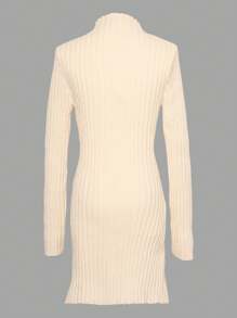 Calvaya Vestido Tipo Suéter De Manga Larga Con Cuello Levantado Para Mujer - Beis - Ver 2